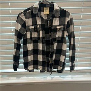 Black and White Plaid Button-Up Shirt